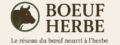 tête de bœuf stylisée avec brin d'herbe, accompagné du texte 'Bœuf Herbe - Le réseau du bœuf nourri à l'herbe'"